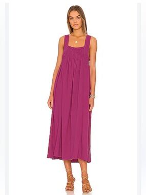 NWT: Easel Smocked Neckline Back Tie Side Pockets Maxi Dress• Medium